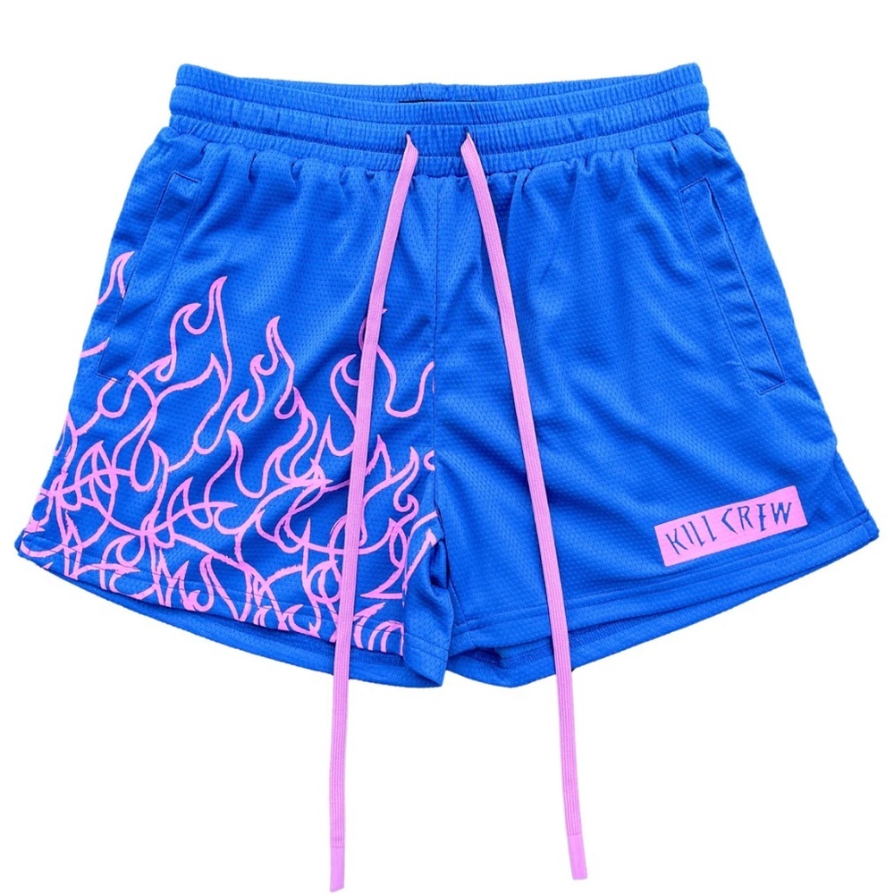 Kill Crew Women's Blue Shorts with Pink Flames